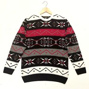Zara Man Fair Isle Geometric Crewneck Knit Sweater Size XXL